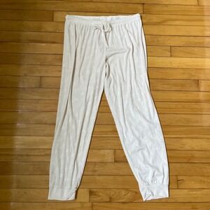 Juicy Couture Cream White Velour Logo Embossed Pajama Pants Joggers Womens L